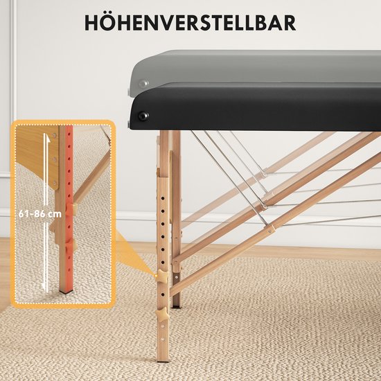 Hoogteverstelbare Massagetafel met Houten Frame - Opvouwbaar Massagebed met Schuimvulling - Zwart