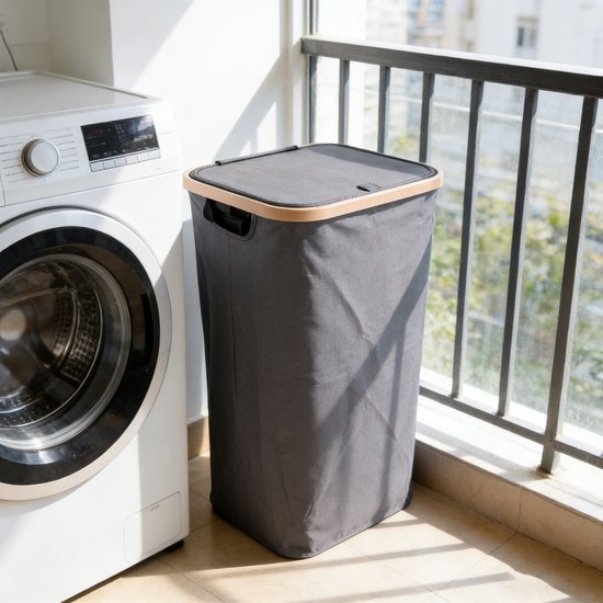 Wasmand met Deksel – Opvouwbare Wasmand – Wasbox 100L – Wassorteerder met Binnenzak – Zwart – Voor Badkamer, Slaapkamer en Wasruimte