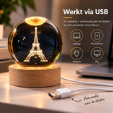 DMG Supply 3D Kristallen Bol Lamp - USB Oplaadbaar - LED Lamp - Nachtlamp - Tafellamp - Bureaulamp