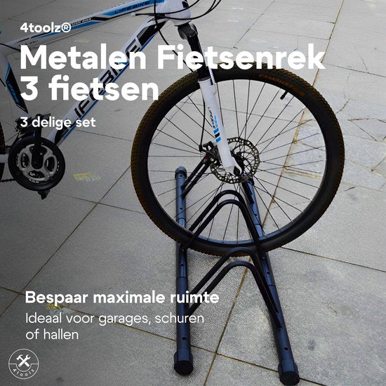 4toolz stabiel stalen fietsenrek voor drie fietsen - Zwart