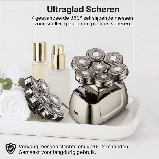 Carewat Glad Pro met extra scheerkop – 7-in-1 elektrisch scheerapparaat voor mannen – hoofd & baard scheren – nat & droog gebruik – waterdicht, draadloos en met LED display