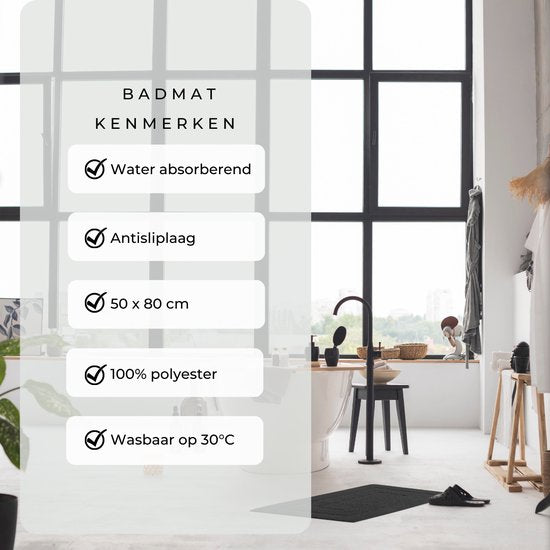 AKSA Home® Badmat 50x80 cm - Douchemat antislip - Badmat antislip - Badkamermat - Vloerkleed - Zwart