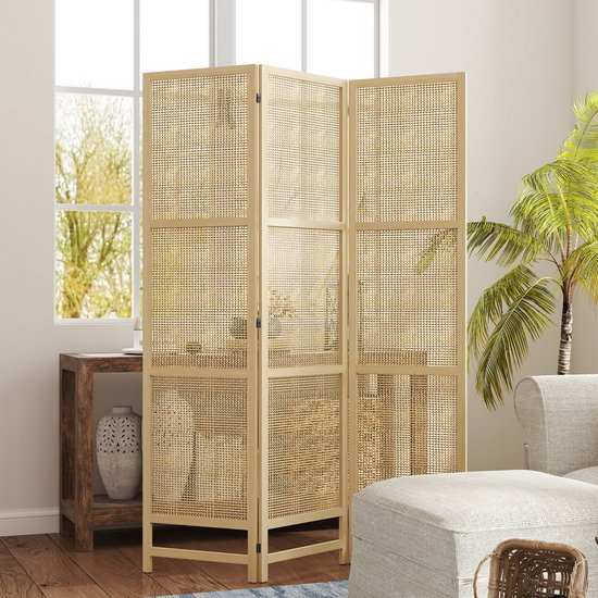 Driedelige, Opvouwbare Kamerscherm, 180 cm Vrijstaande Scheidingswand met Handgeweven Design voor Thuis, Natuur