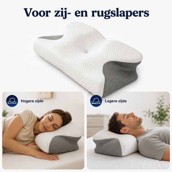 Memory Foam Hoofdkussen – Hoofdkussen voor Zijslapers & Rugslapers – Contourkussen – Ademende 3D Mesh Hoes – Wasbare Hoes – 66 x 35 cm
