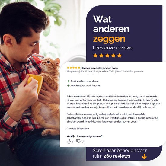 - Automatische Kattenbak - Bedienen via App - 65L - incl matje en 3 rollen opvangzakjes