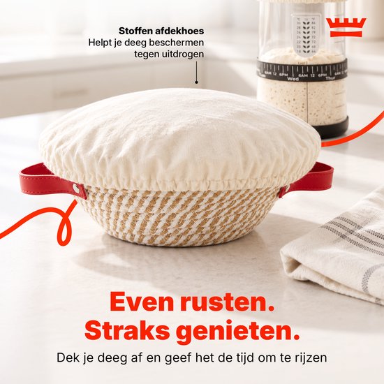 Zuurdesem Starterset – Complete Broodbakset met Rijsmand 23 cm – Glazen Starterpot – Deense Deeggarde – Deegschrapers – Broodmesje – Bakset voor Zuurdesembrood