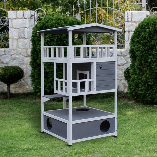 4goodz Kattenhuis Winterbestendig 75 x 75 x 137 cm - Grijs