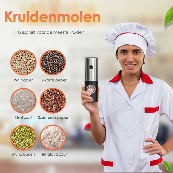 Vesfy Elektrische Peper en Zoutmolen Set - USB Oplaadbaar met Laadstation - XXL - Instelbare Maalgraad - LED Licht - BBQ Accessoires - Pepermolen