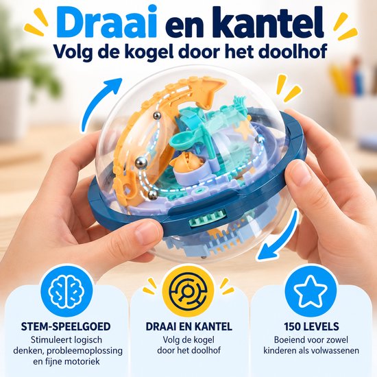 DMG Supply Maze Ball - 150 Levels - Puzzelbal - Breinbreker - Doolhofspel - Reisspel - Ø13 cm
