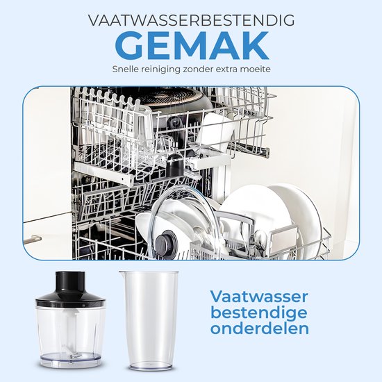 NovaWare Staafmixer Set 6-in-1 – 1100W - Met Hakmolen, Garde, Melkopschuimer & Maatbeker – RVS
