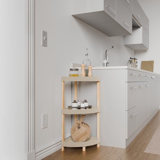 Fixwood Houten Hoekrek – 3-Laags Organizer – Compact Badkamer- en Keukenrek – 75 x 44 cm