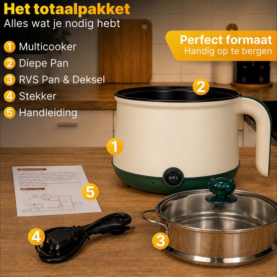 DMG Supply Noodle Pan - Wit - Elektrische Kookpan - Hotpot - Noodle Kom - 1,8 L - Multicooker