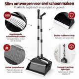 Bezem met Stofblik en Lange Steel – Bezem en Blik Set – Telescopisch & Zelfreinigend – Staande Stoffer en Blik – Voor Haren, Stof en Kruimels – Zwart