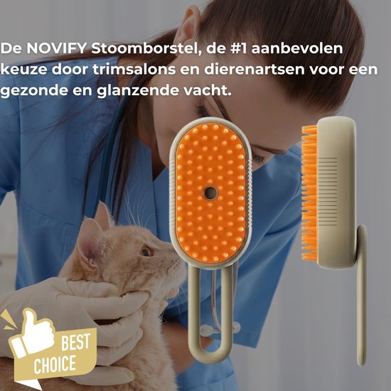 NOVIFY® Luxe Kattenborstel - Hondenborstel - Kattenkam met Massagefunctie - met Stoom - Kortharig - Langharig - Kaki