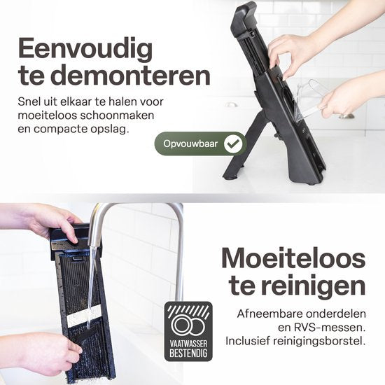 Mandoline - Groentesnijder met Opvangbak – Verstelbare Groente Snijder – Julienne Snijder – Blokjessnijder – Groente Hakker – Mandoline Keuken – Komkommer, Ui en Groente Snijden - Uiensnijder — Keukensnijder — Vaatwasserbestendig