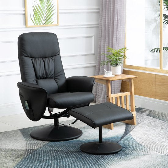 Relaxfauteuil met Massagestoel met voetenbank Kunstleer - Zwart