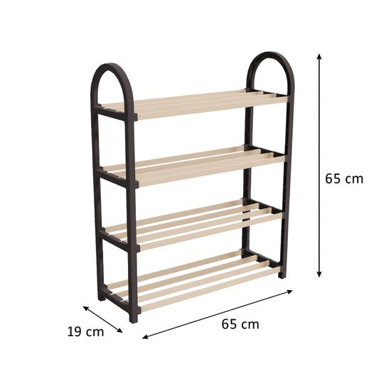 Fixwood Schoenenrek 4 Lagen – Zwart - Ruimtebesparend Schoenenkast – Modern Design – Voor 12+ Paar Schoenen – Opbergsysteem Schoenenrek Hal, Slaapkamer of Woonkamer