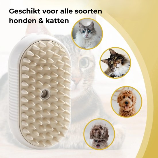 Luxe Kattenborstel - Hondenborstel - Kattenkam met Massagefunctie - met Stoom - Kortharig - Langharig - Wit