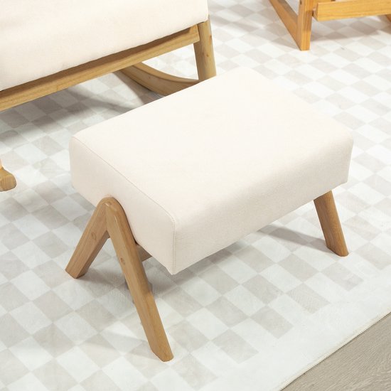 Schommelstoel met Kruk - Zachte Bekleding Linnenlook - Houten Frame - Crèmewit