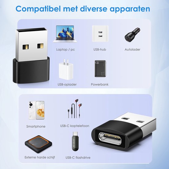 USB-C naar USB-A Adapter 2 stuks – Universele USB C naar USB A converter - Compatibel met alle USB Type C Apparaten