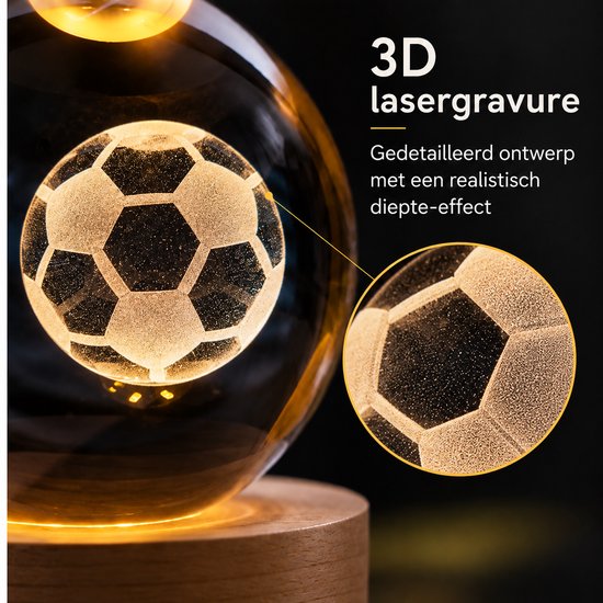 DMG Supply 3D Kristallen Bol Lamp - USB Oplaadbaar - LED Lamp - Nachtlamp - Tafellamp - Bureaulamp