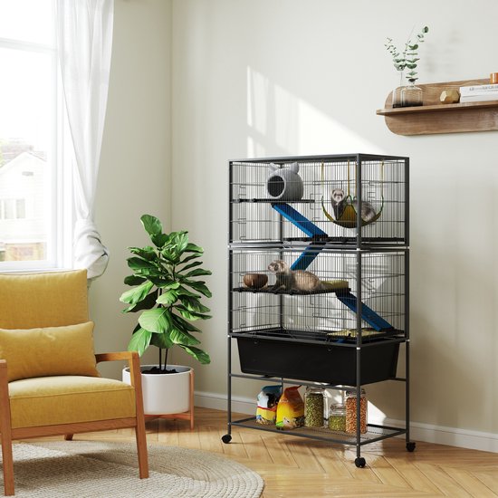 Chinchilla en Hamsterkooi met 4 Verdiepingen - 48x88x150 cm - Antraciet