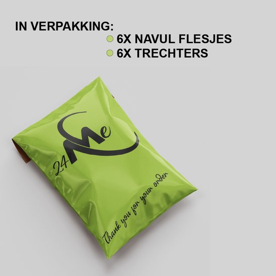 24ME® - Set van 6 Navulbare Lijmflesjes met Naaldpunt Incl. 6 Trechters - 5ML