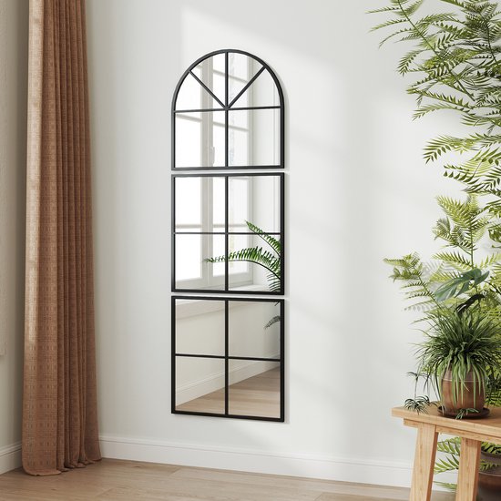 Wandspiegel 3-delig met Metalen Frame - 60 x 180 cm - Zwart