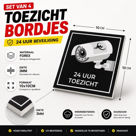 24ME® - 4 Stuks Camera bewaking bord - Zelfklevend - 10x10cm - Cameratoezicht - Camerabewaking