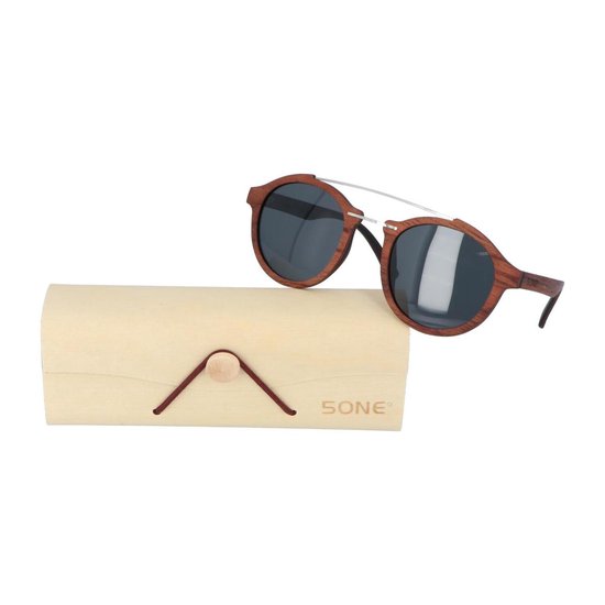 5one® Palermo Rosewood Houten Dames Zonnebril met grijze lens
