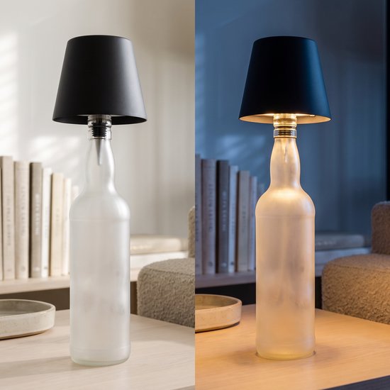 Fidali Flessenlamp - Oplaadbare LED Tafellamp USB-C - Dimbaar met touch bediening - Binnen & Buiten - Aluminium - Zwart - 2 Stuks