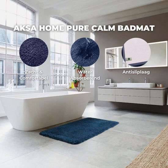 AKSA Home® Badmat 70x140 cm - Grote douchemat antislip - Badmat antislip - Badkamermat - Vloerkleed - Donkerblauw