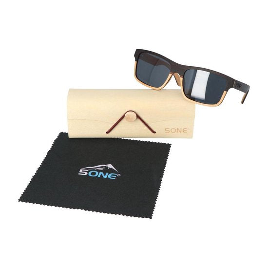 5one® 2-tone - Ebony - Maple-wood Houten zonnebril met Grijze lens