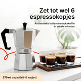 Chefino Percolator 6 Kops – Moka Pot 270 ml – Espressopot voor Italiaans Koffiezetten – Aluminium Mokkapot – Espressomaker voor Gasfornuis