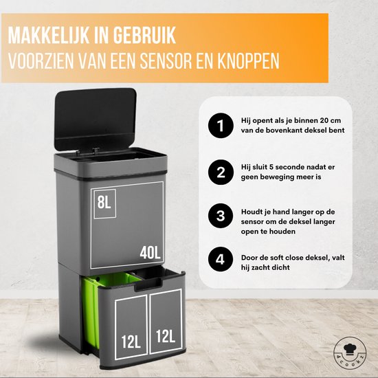 4cookz® Smart Waste Prullenbak Afvalscheiding met sensor 72