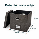 LP Opbergsysteem - Opbergbox met Deksel – Vinyl Opbergbox voor 50+ Platen – 33 x 33 x 33 cm – Platenkoffer met Handgrepen & Labelhouder – Donkergrijs