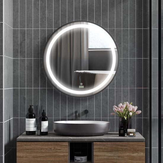 4goodz Ronde Badkamerspiegel 60 cm LED Verlichting 834-393 - Zwart