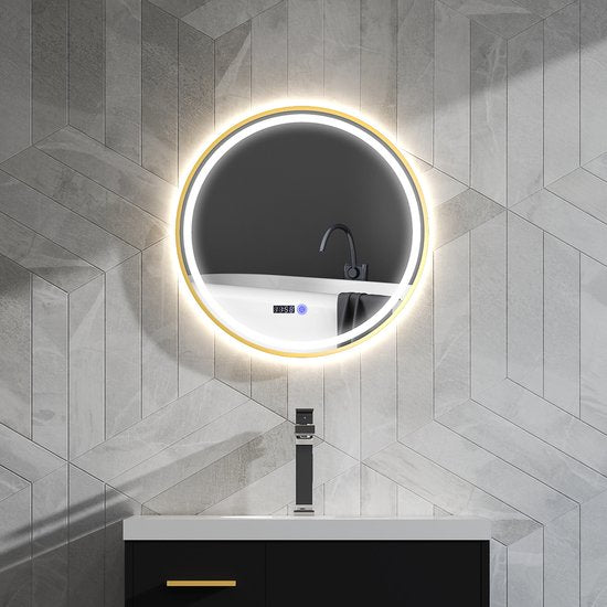 Ronde Badkamerspiegel met LED-verlichting, Badspiegel met Anti-Condensfunctie, Touchbediening, Display