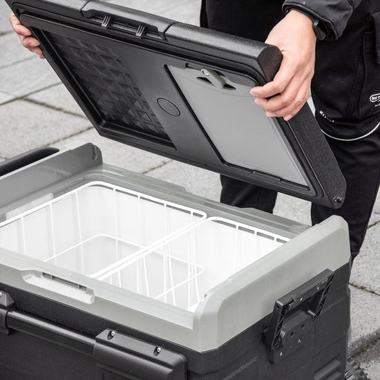 Koelbox auto 40L met LED verlichting compressor koelkast met Handgrepen Transportwielen 12/24V DC en 110-240V AC grijs