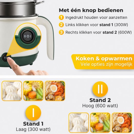 DMG Supply Noodle Pan - Wit - Elektrische Kookpan - Hotpot - Noodle Kom - 1,8 L - Multicooker