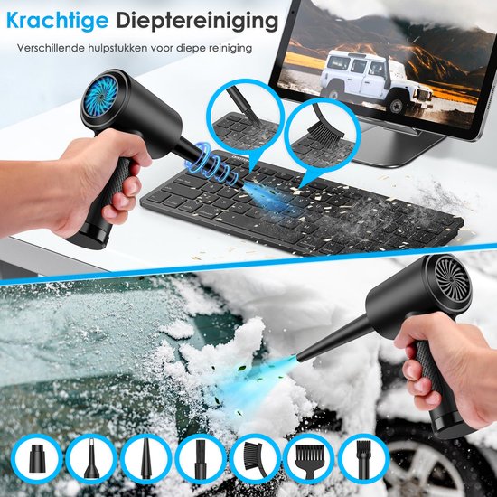 Air Duster met Verlichting en 3 Snelheden - 6 Opzetstukken - 51.000 RPM - Draadloos & USB Oplaadbaar - Perslucht - Compressed air