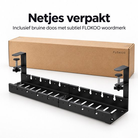 Kabelgoot Bureau – Verstelbare Kabelmanagement Tray 40-78 cm – Kabelbak Onder Bureau Zonder Boren – Met Klembevestiging – Voor Stekkerdoos, Adapters & Kabels – Zwart