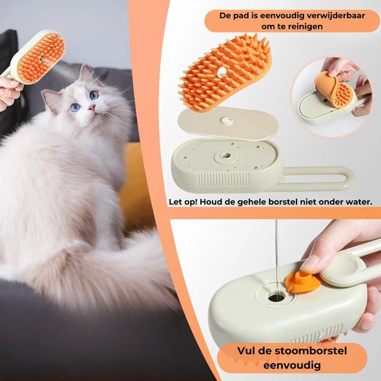 NOVIFY® Luxe Kattenborstel - Hondenborstel - Kattenkam met Massagefunctie - met Stoom - Kortharig - Langharig - Kaki