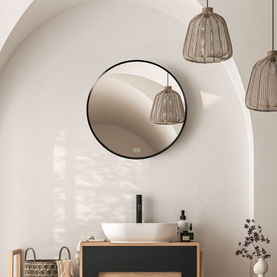 4goodz Ronde Spiegel 50 cm met Aluminium Frame - Zwart