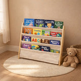 Kinderboekenkast - Bruin - Hout met Linnen - Kinderboekenrek - Boekenrek Kinderkamer