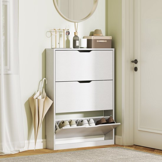 Schoenenkast 3-vaks voor 12 Paar Schoenen mt 47 - 17x80x108 cm - Wit