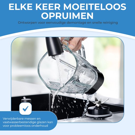 NovaWare Blender - 1.5L - Inclusief beker to go 600ml - 1300W Smoothie Maker - Mini Blender – Met Display - Glas - Zwart