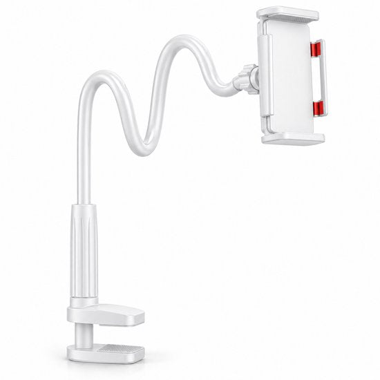 Telefoonhouder Bureau met Flexibele Arm – Telefoon- & Tablethouder met Tafelklem – 76 cm Verstelbare Arm – Voor Bed, Bureau & Tafel – Wit