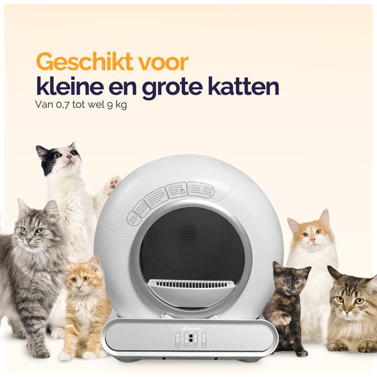 - Automatische Kattenbak - Bedienen via App - 65L - incl matje en 3 rollen opvangzakjes