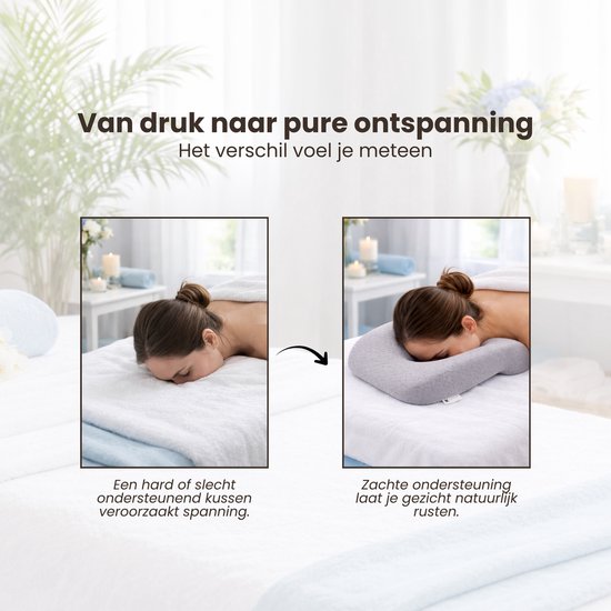 Gezichtskussen voor Massage - Grijs - 36 cm x 25 x 11 cm - Massage Kussen - Massagekussen voor Kind en Volwassenen - Hoofdsteun Massagetafel